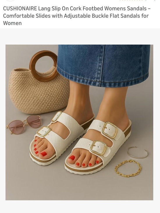 Cushionaire Shoes - Women's Cream Woven Double-Buckle Slide Sandals with Gold Hardware 6M